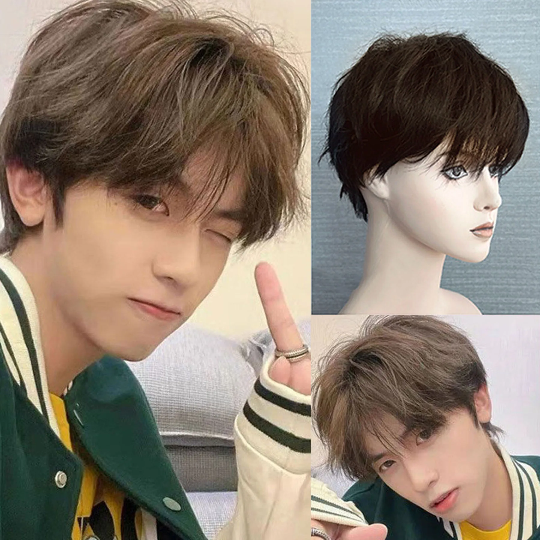 XIYUE Short Wig cool brown Synthetic Wigs With Bangs For Male Women Boy Cosplay Costume Anime Halloween ﻿