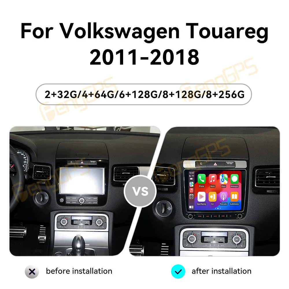 8.4 بوصة أندرويد 14 CarPlay راديو السيارة لفولكس واجن طوارق 2011-2019 شاشة تعمل باللمس مشغل وسائط متعددة نظام تحديد المواقع والملاحة رئيس وحدة #2