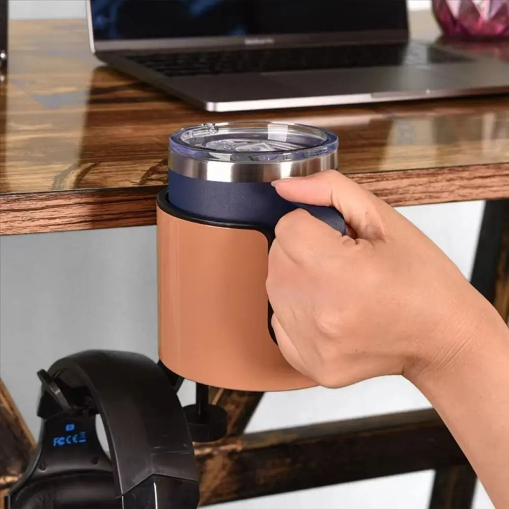 

Nonslip 2 In 1 Desk Cup Holder Adjustable Arm Clamp Clip On Design Under Table Headset Hook Anti-Spill Universal Fit