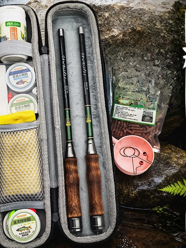 超軽量ポータブルミニストリームロッドセット親子フルセットカーボンファイバーハードテーパー小型魚用キャンプ旅行ギア