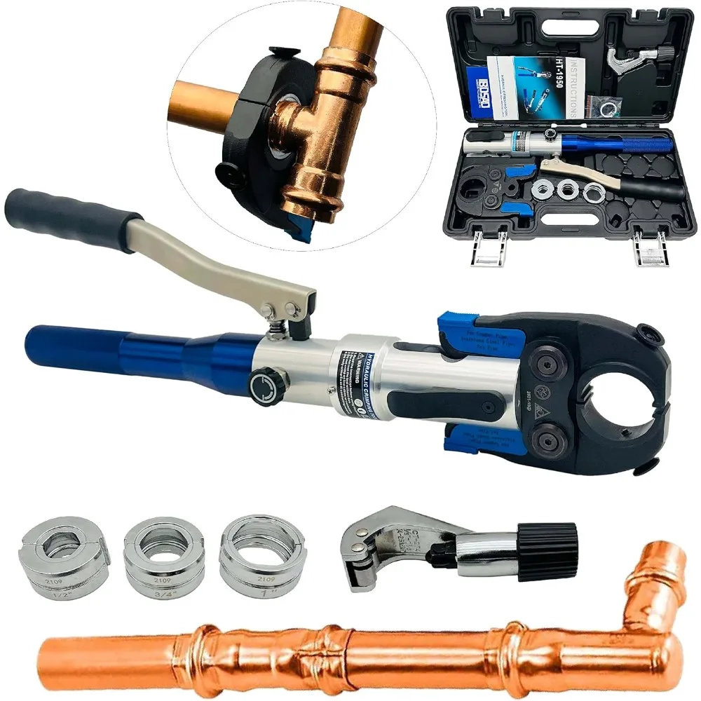 

Copper Tube Fittings Hydraulic Pipe Crimping Tool with 1/2 inch,3/4 inch and 1 inch Jaw Copper Pipe Propress Crimpers