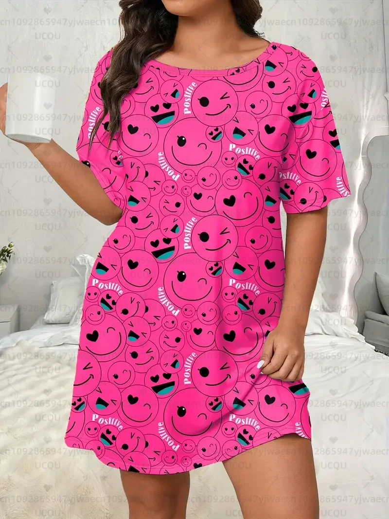 夏の女性の Tシャツドレスプラスサイズカジュアル蝶プリントプリント O ネックレディ半袖プルオーバーナイトドレス女性服