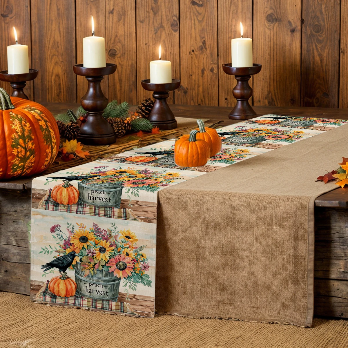 Thanksgiving Crow Table Runner Dining Table Cloth  Decor for Kitchen Holiday Party Table Runners Decoration for Home Kitchen