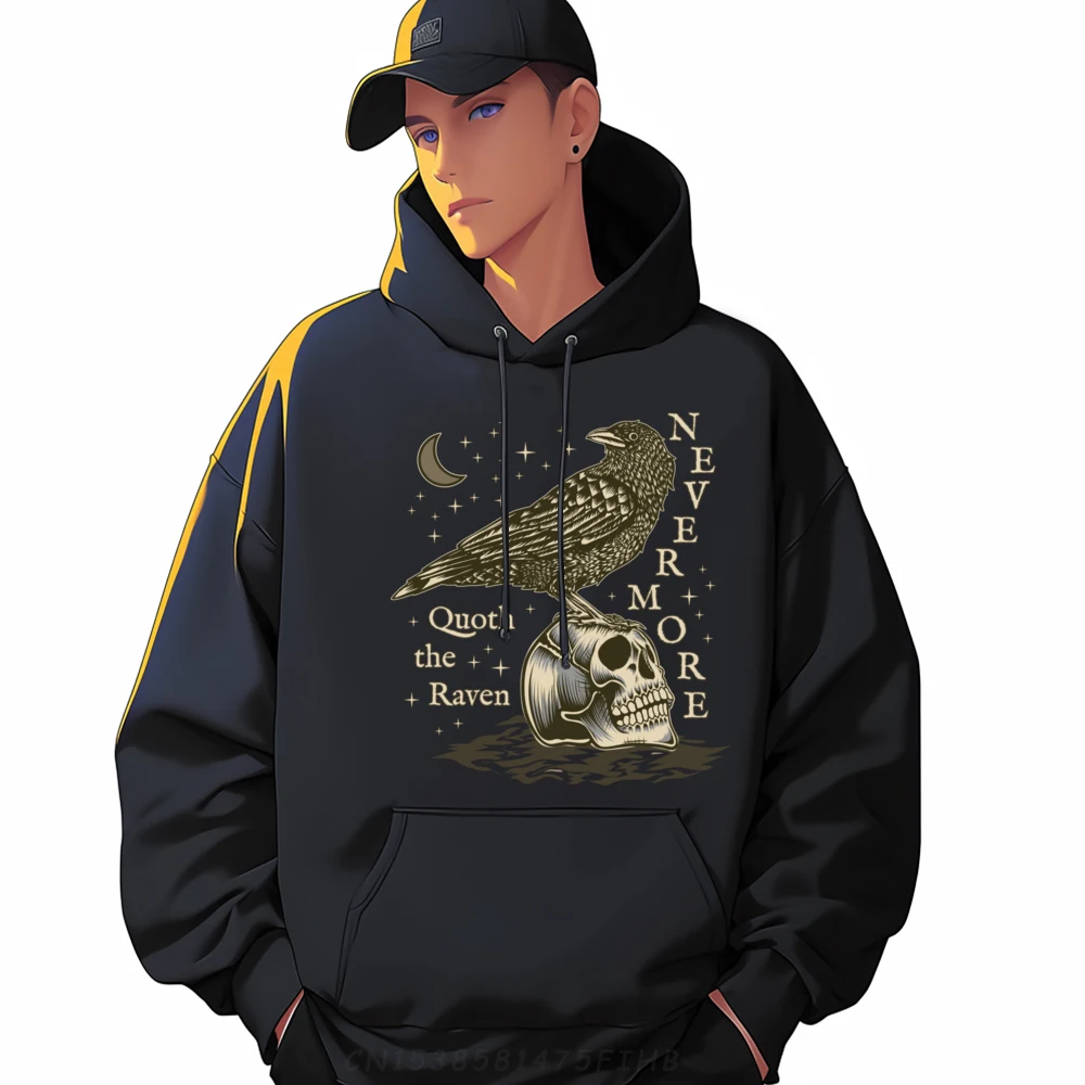 

Nevermore The Raven Edgar Allan Hoodies For Male Casual Hoodies Printed Long Sleeve Funky Outdoor Sweatshirt Round Collar
