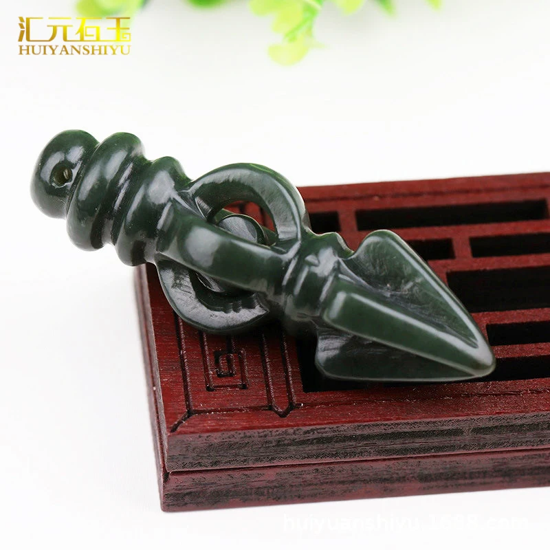 Xinjiang Hotan Green Pestle , Tibetan Dharma Instrument, Magic Wand, Vajra Bell , Jade Pendant Sup