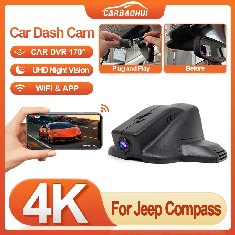 4K 2160P Dash Cam Car DVR Camera WIFI Connection APP Control,Dashcam for Jeep Compass (2nd Gen) 2018 2019 2020 2021 2022 2023