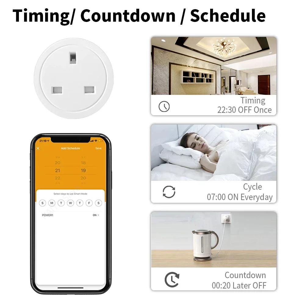 20A Tuya Zigbee Smart Socket UK Plug Power Monitor Timing Function Home Power Outlet Smart Life APP Works with Zigbee Hub Alexa