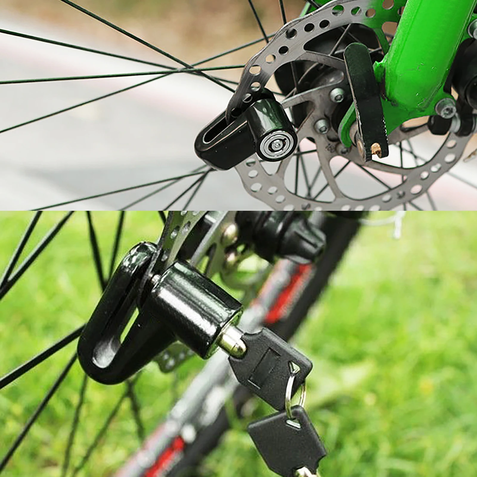 Anti Theft Motorcycle Disc Brake Lock for Scooter Bicycle Reminder Cable 2 Keys Lock Seat Aluminum Alloy Wheel Security Lock