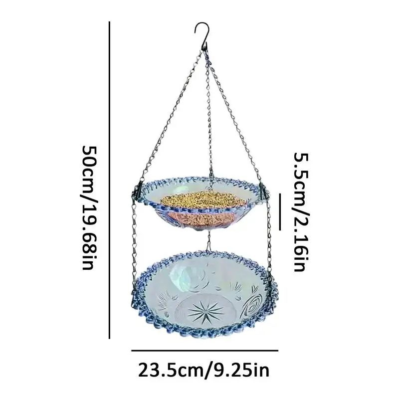 Birdbath Bowl Flower Shaped Outdoor Bird Feeder Double Layers Bird Feeder Metal Chain Weatherproof Garden Decor Yard Supplies