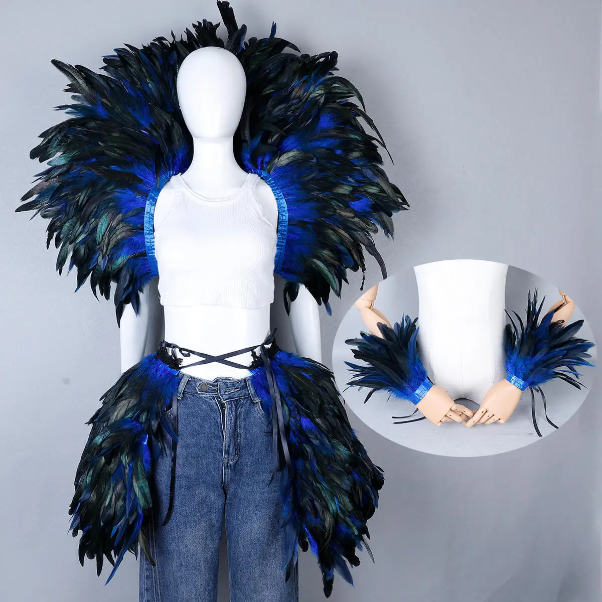 Gothic Karneval 3-teiliges Set Maskerade Gefiederter Kragen Brautschal Halloween Kostümzubehör für Damen Mode Cosplay Hexe – Detail 21