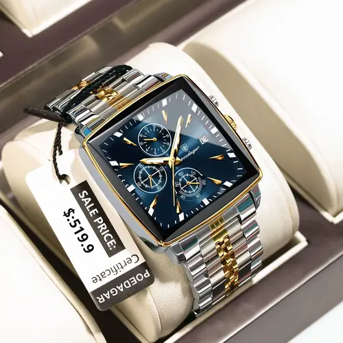 Imagen 2 del producto POEDAGAR, relojes de moda para hombre, reloj luminoso resistente al agua de acero inoxidable para hombre, cronógrafo con fecha, reloj de pulsera militar de cuarzo para hombre