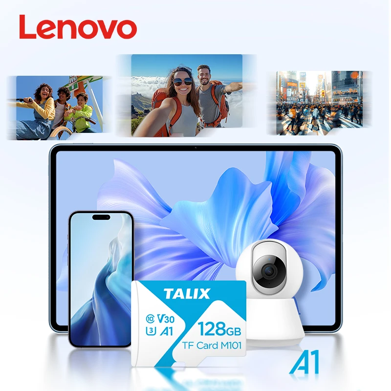 لينوفو تاليكس عالي السرعة ​ ​ بطاقة TF، بطاقة فلاش UHS A1 V30 TF بسعة 32 جيجابايت إلى 256 جيجابايت UHS A1 V30 TF للهواتف المحمولة وأجهزة الكمبيوتر وأجهزة المراقبة