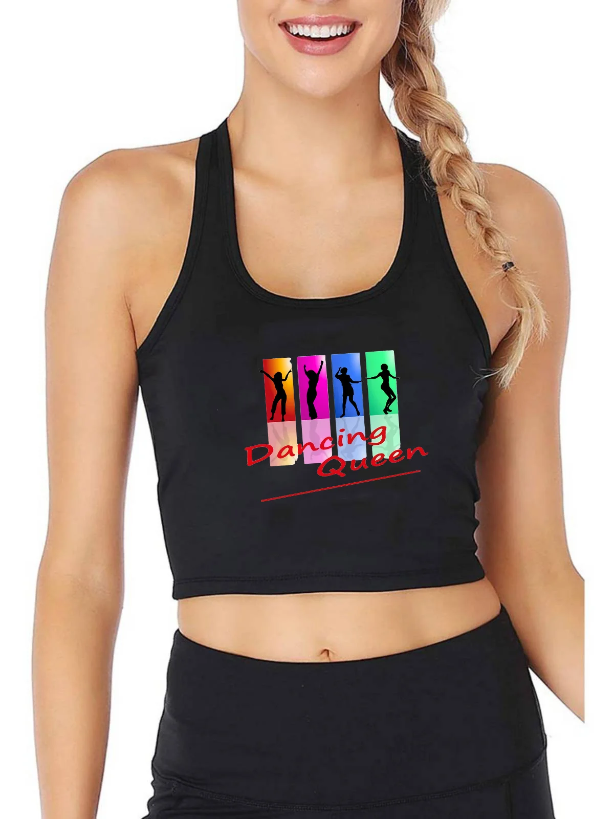 Dancing Queen Design Breathable Slim Fit Tank Top Women's Personalized Customization Yoga Sports Training Crop Tops