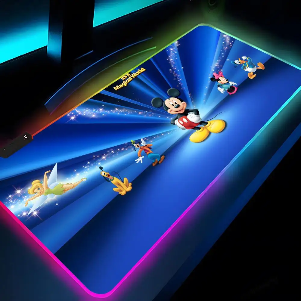 disney mickey Mouse Pad Rgb Xxl Laptop Mat Gaming Mousepad Backlit Keyboard Gamer Girl Table Pads Desk