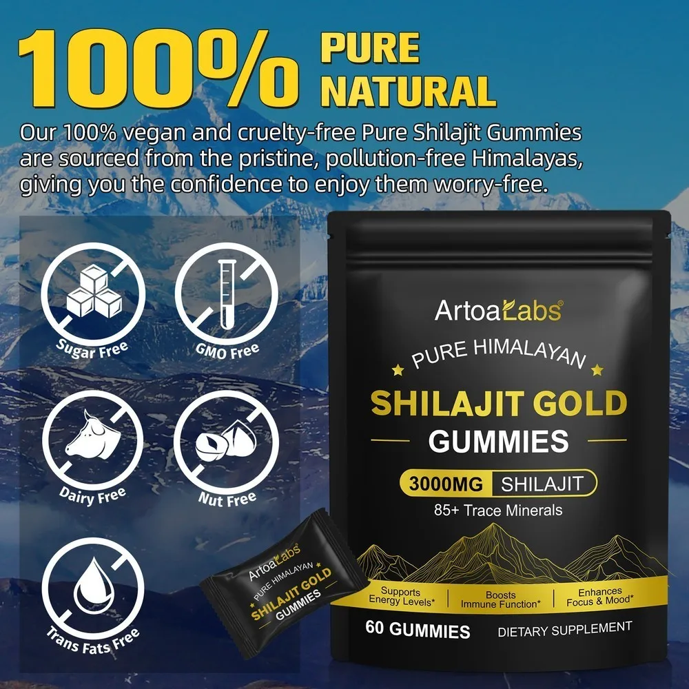 Pure Himalayan Shilajit Gold Gummies 3000mg with 85+ Trace Minerals, Supports Energy Levels, Immune Function, Vitality, 60 CT view 6