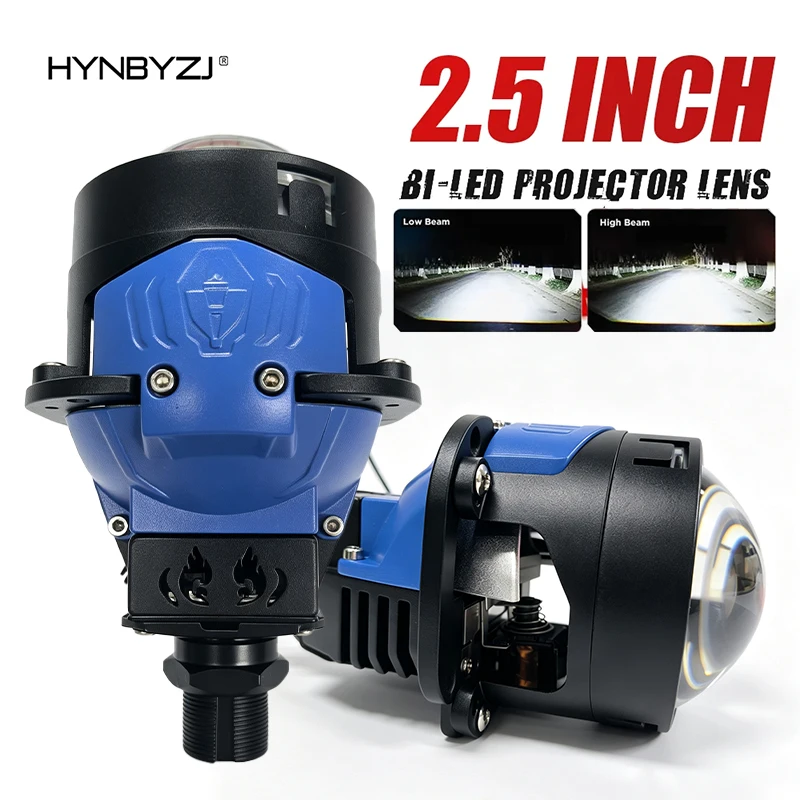 HYNBYZJ 2.5 Inch Bi LED Projector Lens High Low Beam Lights LED Halo for H4 H7 9005 9006 Car Headlight Bulbs Auto Diodes Turbo