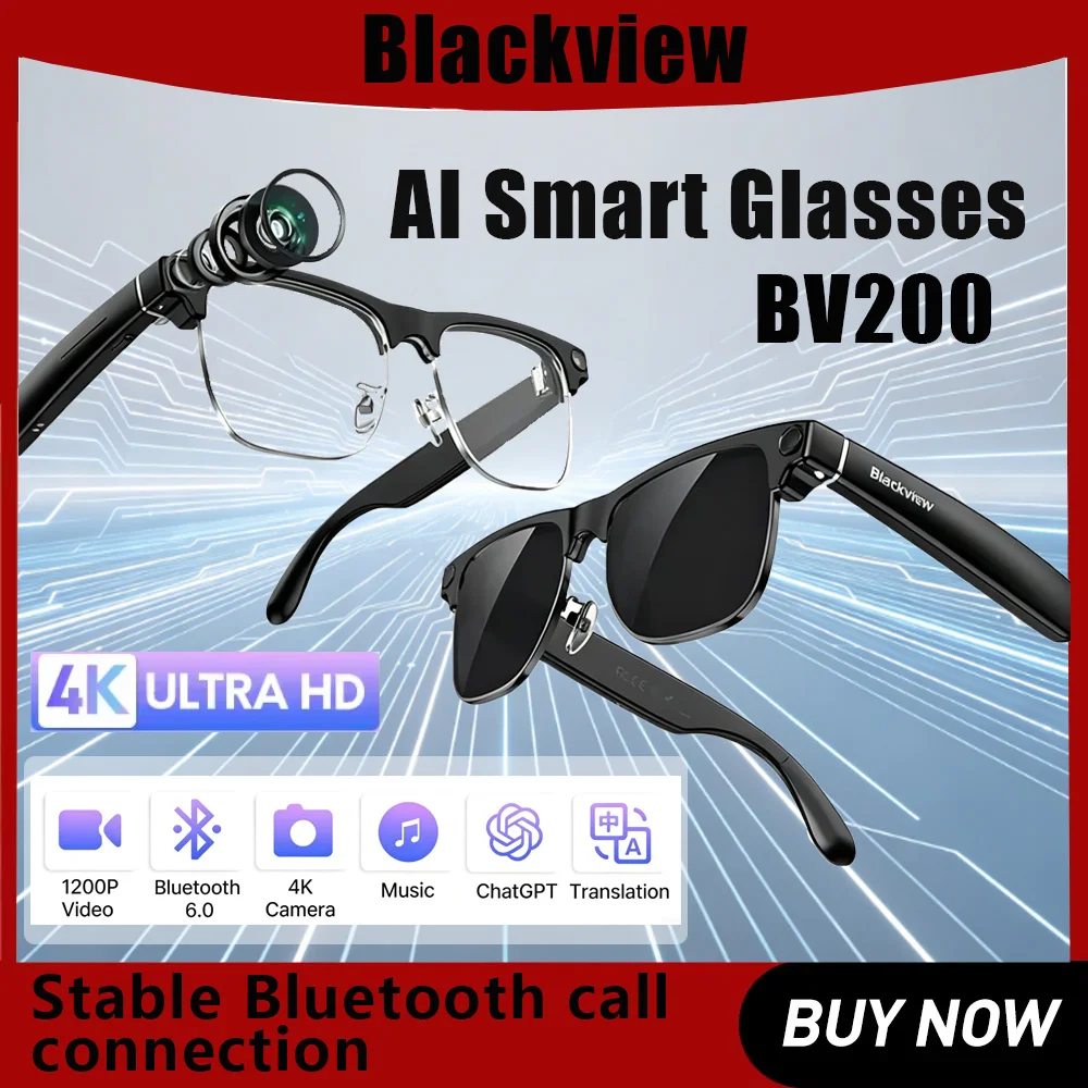 NEW Blackview BV200 Shooting Smart glasses 8MP 4K HD camera Bluetooth Call Voice Assistant AI Translation Glasses Free shipping