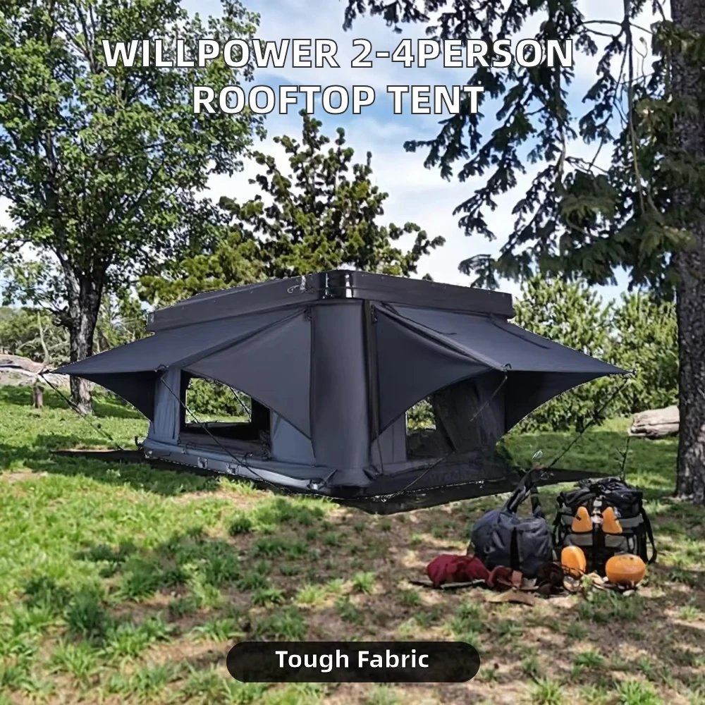 2-4Person ABS Aluminum Rooftop Tent Waterproof for 4x4 Offroad with Oxford Fabric Canvas Ladder for Summer Use