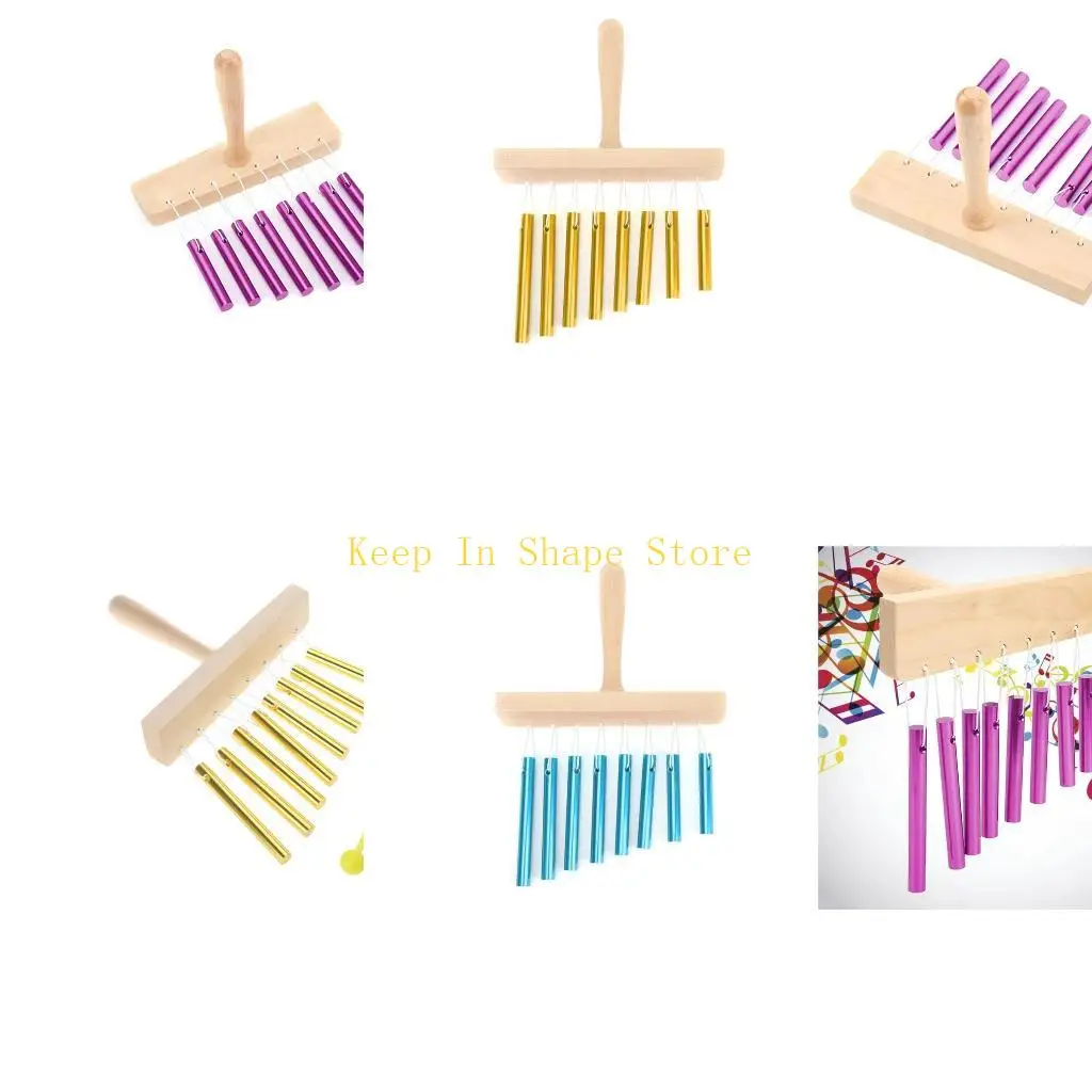 

U1JC Bar with Cord Childrens Toy Set Bar Chimes 8 Tone Hand Bells with Knocker