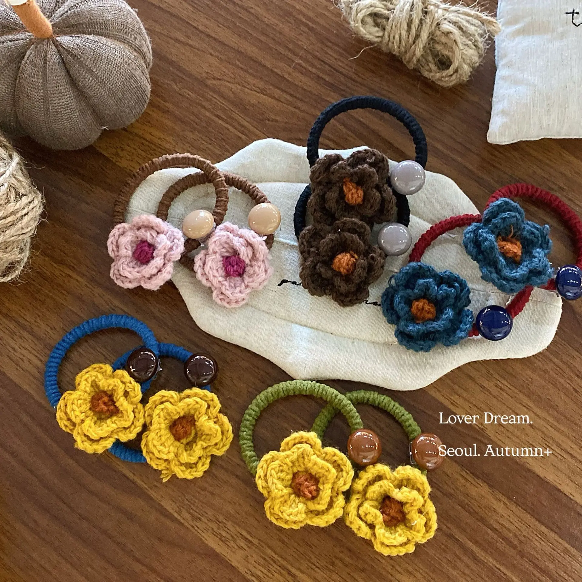 Knitted Flower Hair Tie for Women High Elasticity Colorful Yarn Korean Style Cute Ponytail Elastic Band Daily Lightweight Non