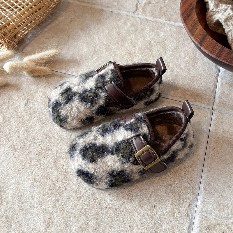 Baby Girls Boys Casual Shoes Autumn Winter Children Cartoon Leopard Print Shoes Non Slip Soft Sole Toddler Kids Warm Plush Shoes
