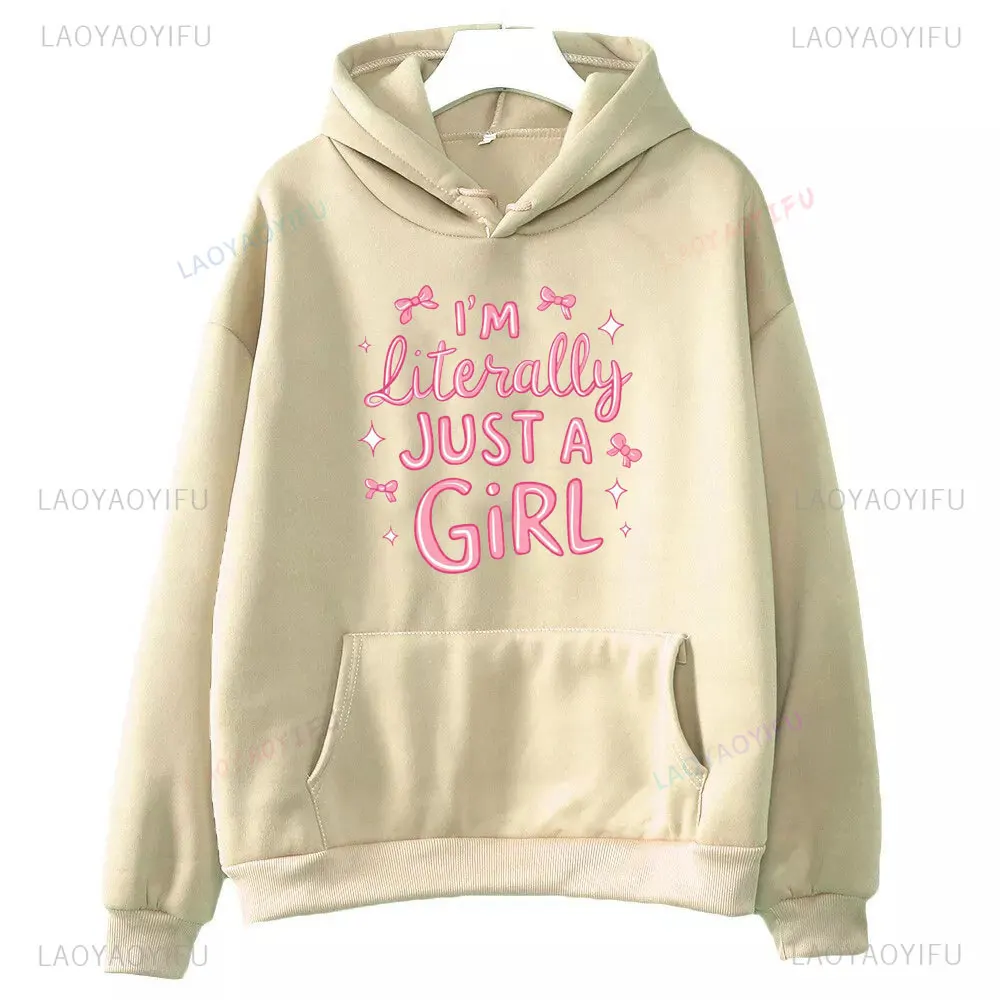 I'm Literally Just A Girl Woman Bowknot Printed Hoodie Autumn and Winter Girlfriend Warm Long Sleeve Drop Shoulder Design Hoody