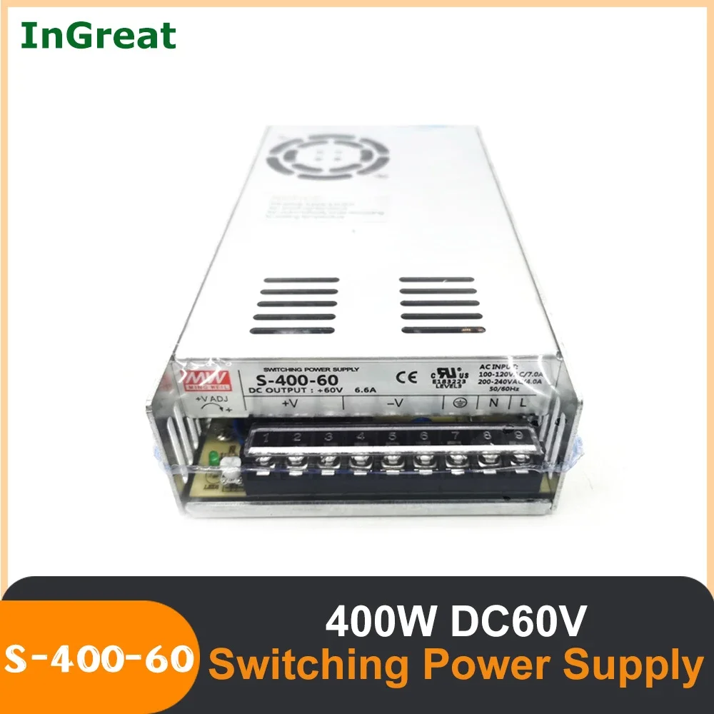 400W 60V Metal Switch Power Supply AC 220V 110V To DC 48V 6.5A Driver with Cooling Fan for Stepper Servo Motor CNC Router