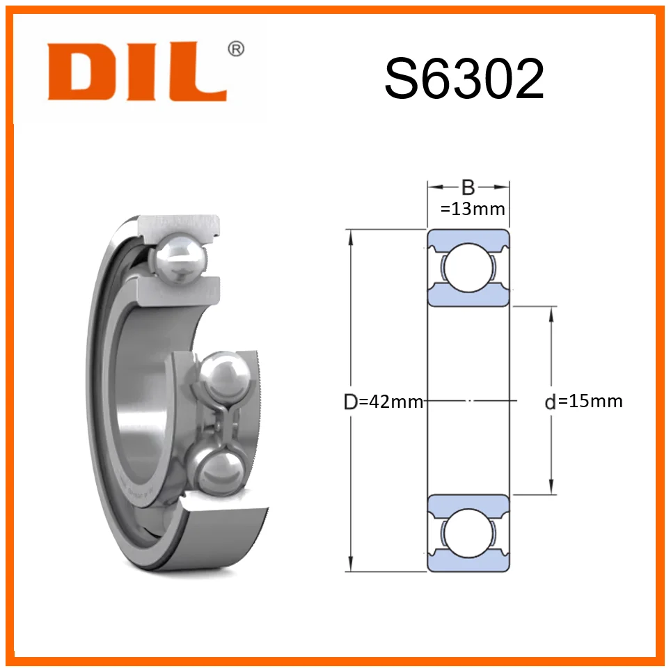 Original New DIL Stainless Steel Mini deep groove ball bearing S6302 6302 6302ZZ 6302-2Z 6302-2RS for 3D printer to replace SKF