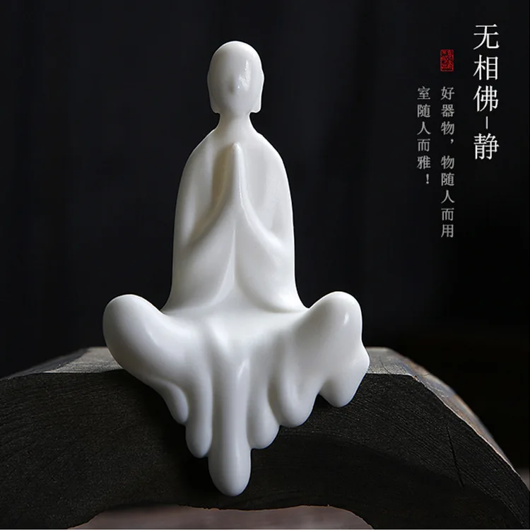 White Porcelain Phaseless Buddha Statue Household Ceramic Character Small Monk Jewelry Creative Chinese Zen Backflow