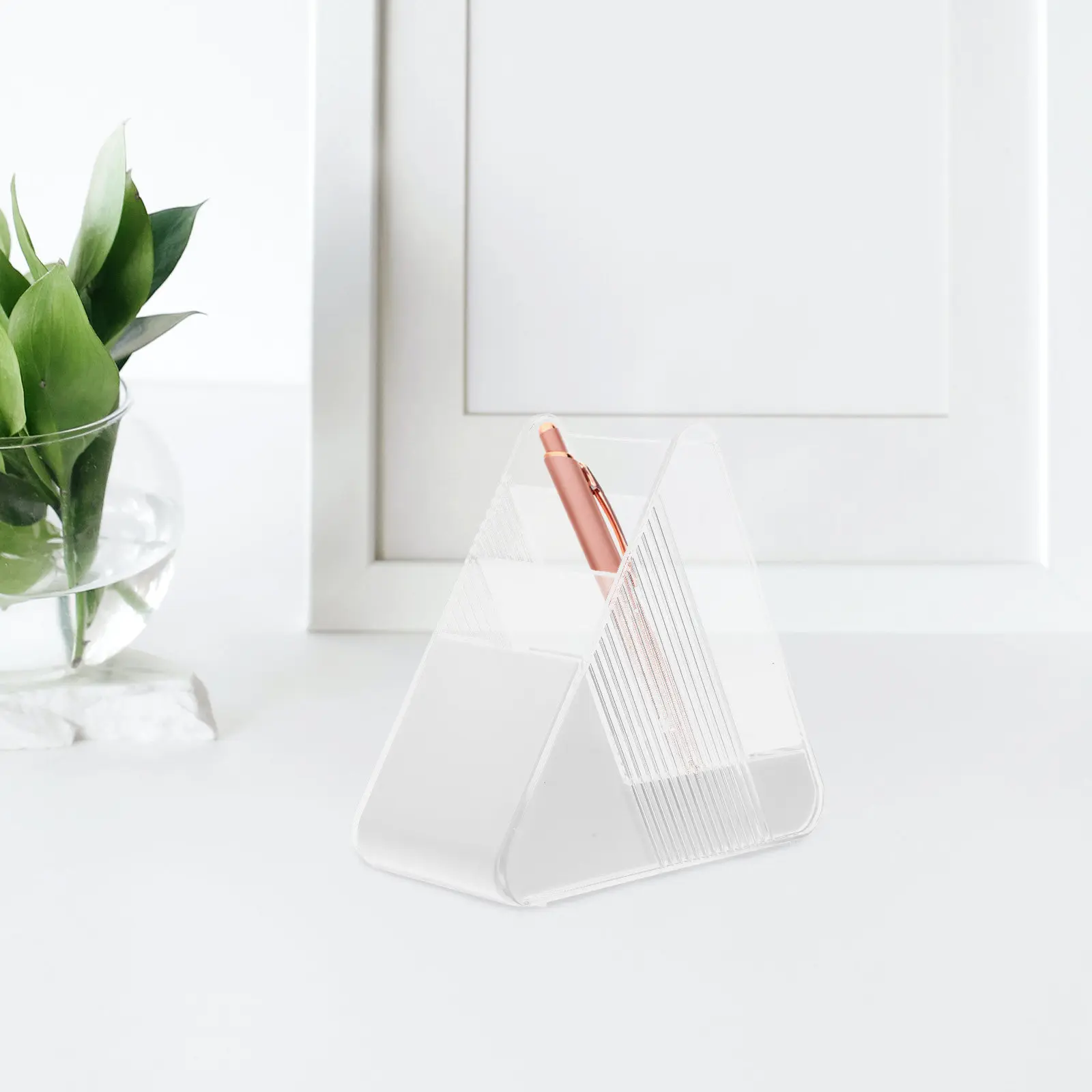 Triangular Pen Holder Plastic Pencil Organizer Desktop Container Makeup Brush Cup Eyeglasses Holder White Waterproof Desk Caddy