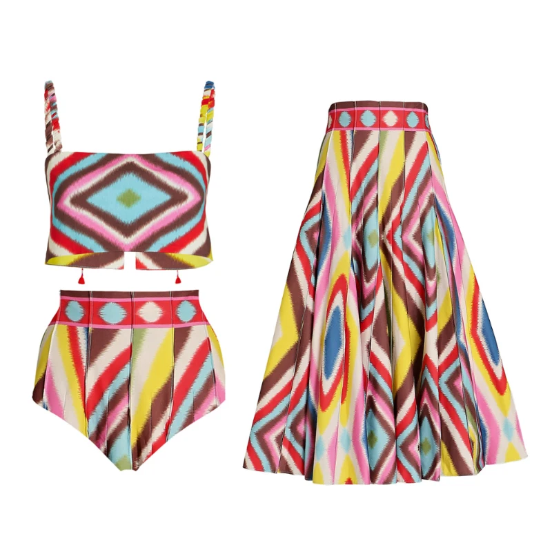 2023 Fashion Abstract Geometric Print Swimsuit Woman Bikini Art Effect Swimwear Mid Waist Biquini Beach Suit Beachwear Cover Up