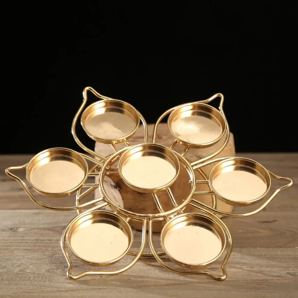 Creative Single Layer Round Disc Butter Lamp Lotus Metal Seven-star Candlelight Stand Round Lotus Tea Light Holder Living Room