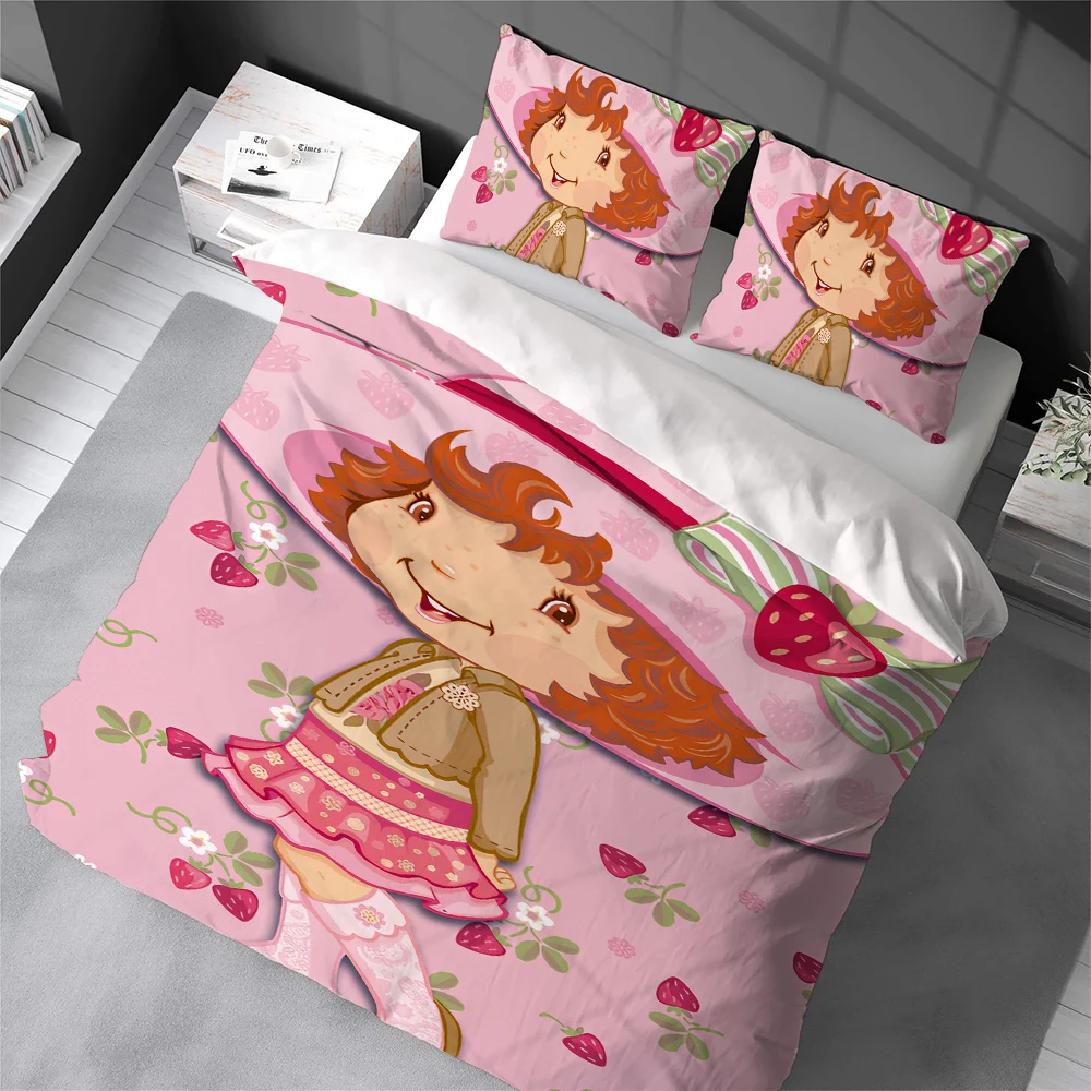 

S-Strawberry Shortcake Duvet Cover Set Soft Wash Bed 3 Piece Summer Comfortable Student Dormitory Home Baby Bedding Best seller