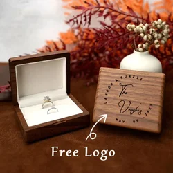 10*8cm Personalized Engraved Wooden Jewelry Box With Bag Ring Earrings Holder Big Walnut Jewels Storage & Display Box Free Logo