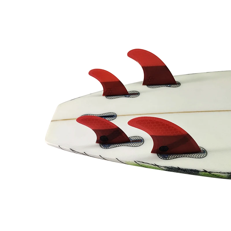 UPSURF-Fiberglass Surfboard with Honeycomb Fins, Double Tabs, Red Color, M + GL, 2 Fin, 4PCs per Set