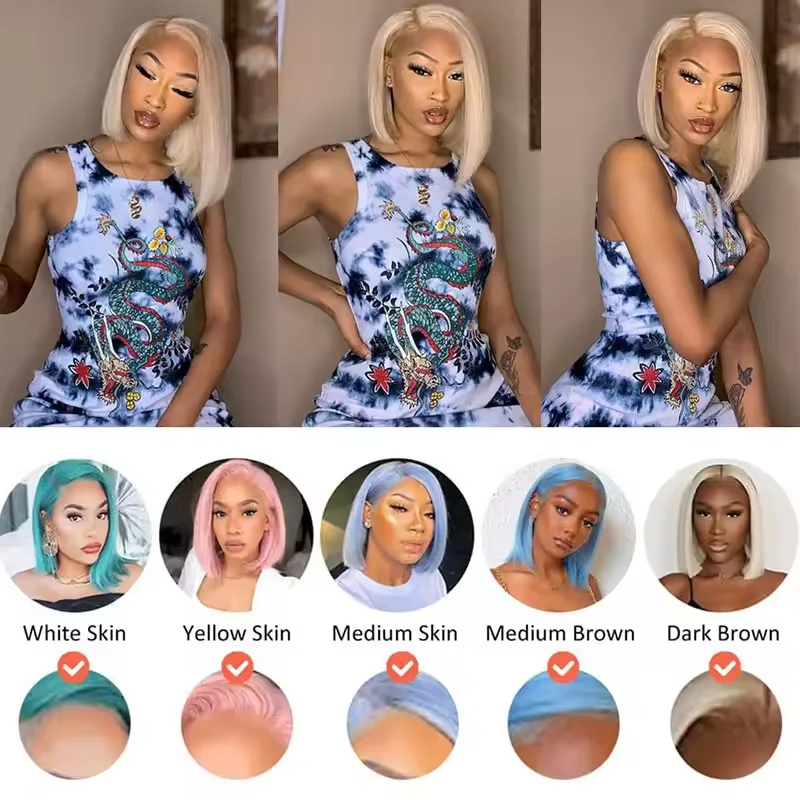 613 شقراء قصيرة بوب شعر مستعار الدانتيل الشفاف الجبهة خصلات الشعر المستعار الإنسان مستقيم 13X4 شقراء ملونة قطع الدانتيل شعر مستعار أمامي #4