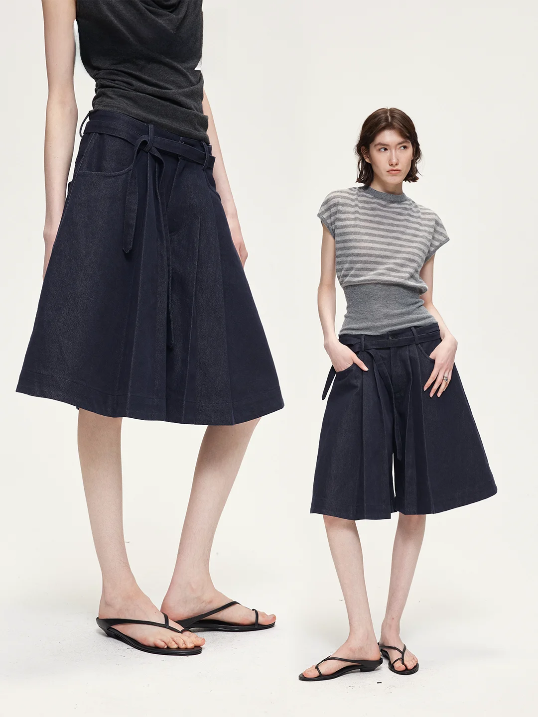 

Брюки ACOSEY Original Design: плиссированные, джинсовые, средней длины, А-силуэт, повседневные, из смесового хлопка, универсальный крой