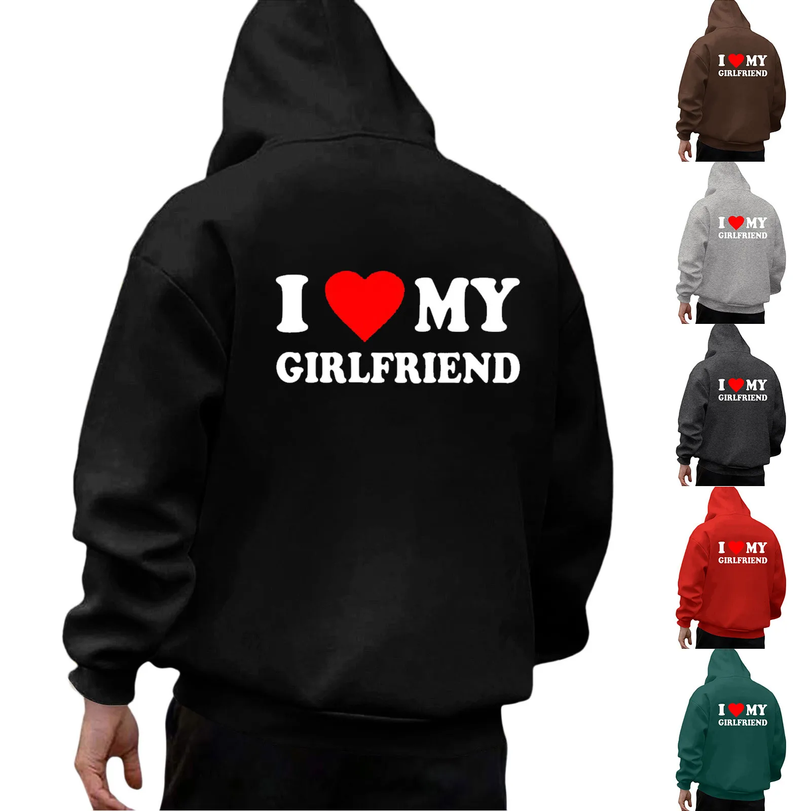 

Mens Fashion Casual Loose Multi Color I LOVE MY GIRLFRIEND Printed Hoodie 4 1 Boy Slip h Outdoor Slip Slipper Cute Slipper