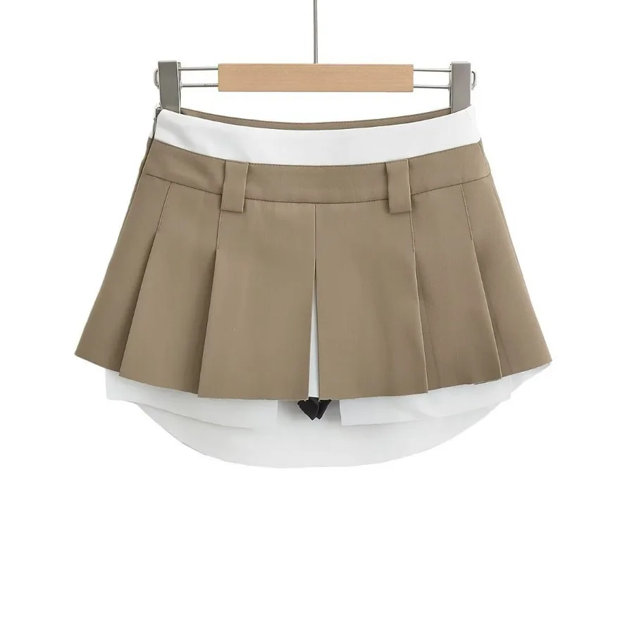 Korean Version of Ins Small Fresh Sweet College Style Low Waist Skirt Temperament Splicing Color Contrast Design Small Skirt