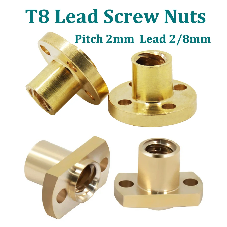 4pcs T8 Lead Screw Nuts H Flange Brass Nut 3D Printer T8 Trapezoidal Lead Screw Nut Pitch 2mm Lead 2mm 8mm CNC 3D Printer Parts