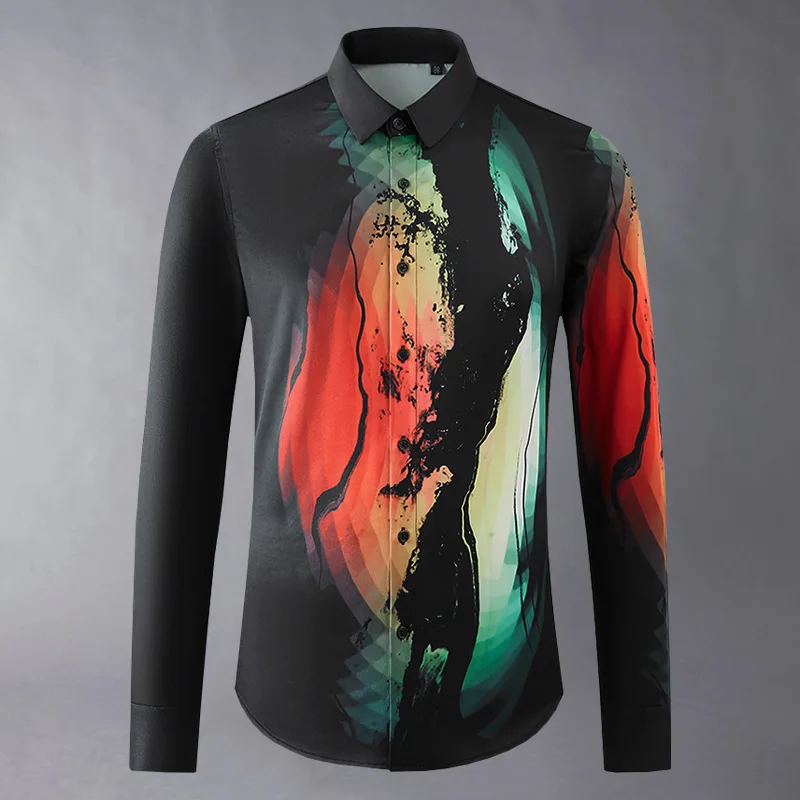 

Autumn and Winter Abstract Pattern Digital Printing Business Leisure Wrinkle resistant, Ironless, Slim fit Long sleeved Shirt