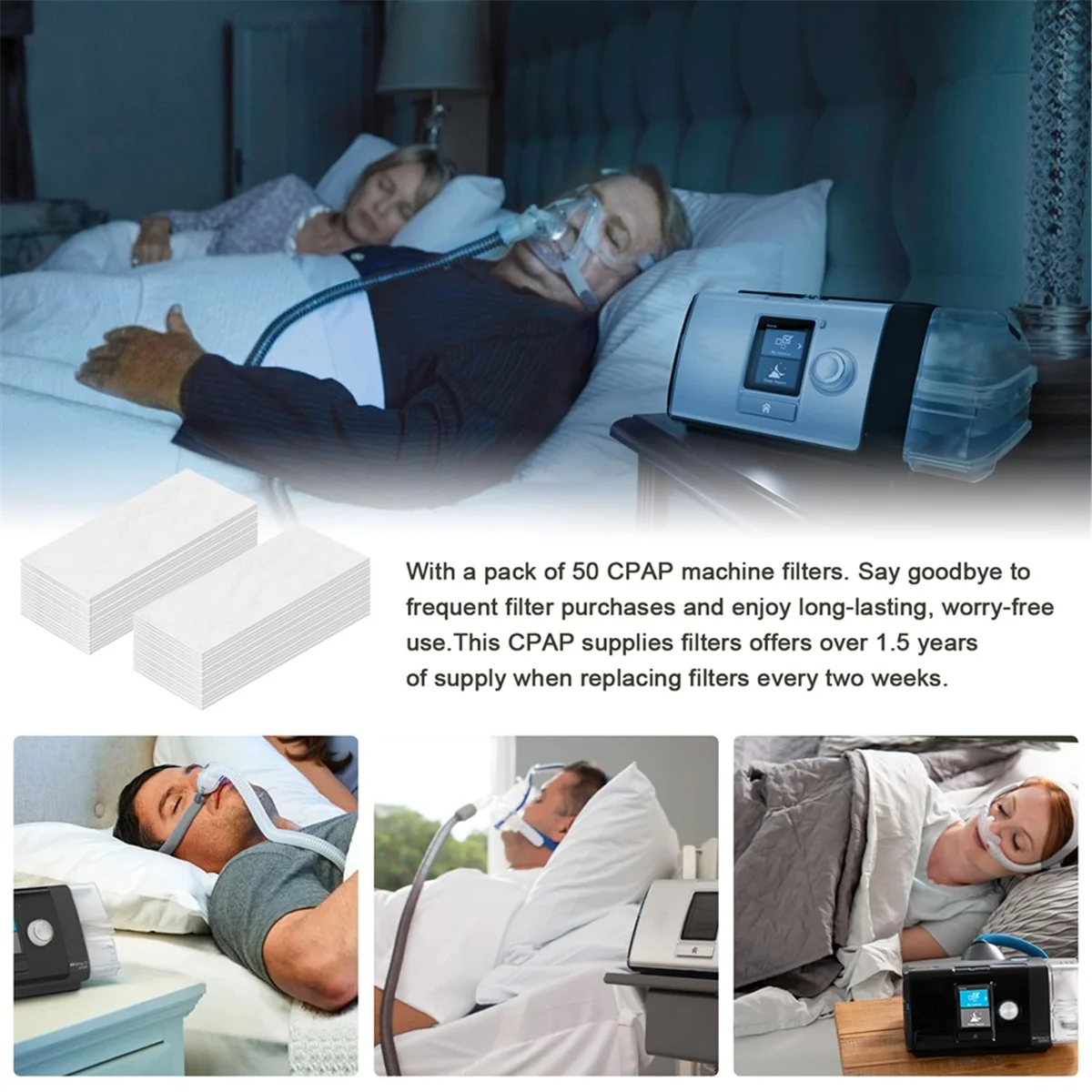 AA98 50 sztuk wymiennych filtrów do serii Airsense 11 Supplies, ultra drobny filtr jednorazowego użytku do aparatu CPAP