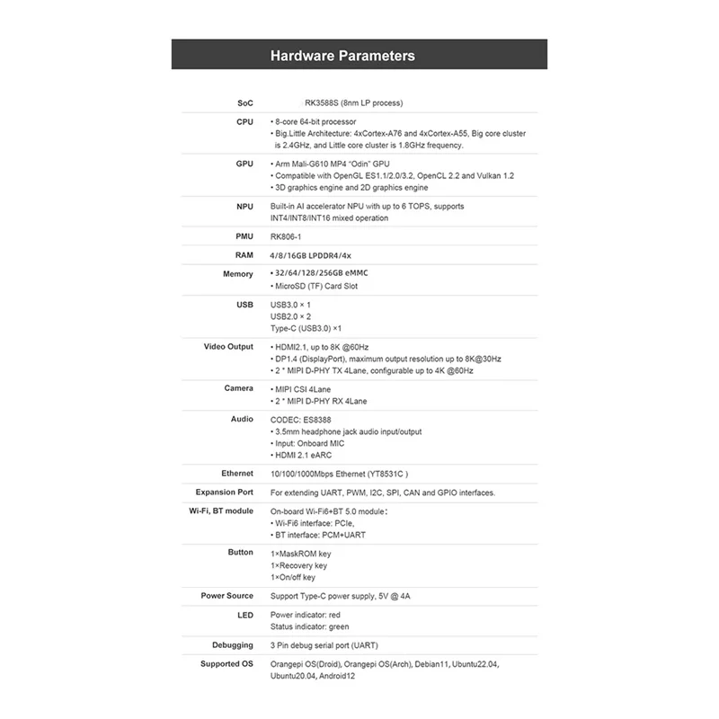 DN-For Orange Pi 5B 8GB RAM + 64GB EMMC 開発ボード RK3588S 8 コア 64 ビットプロセッサプログラミングマザーボード