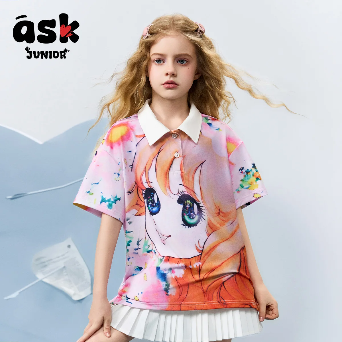 قميص بولو صيفي بأكمام قصيرة للفتيات بألوان متباينة ونمط البنات مطبوع بأكمام قصيرة #2