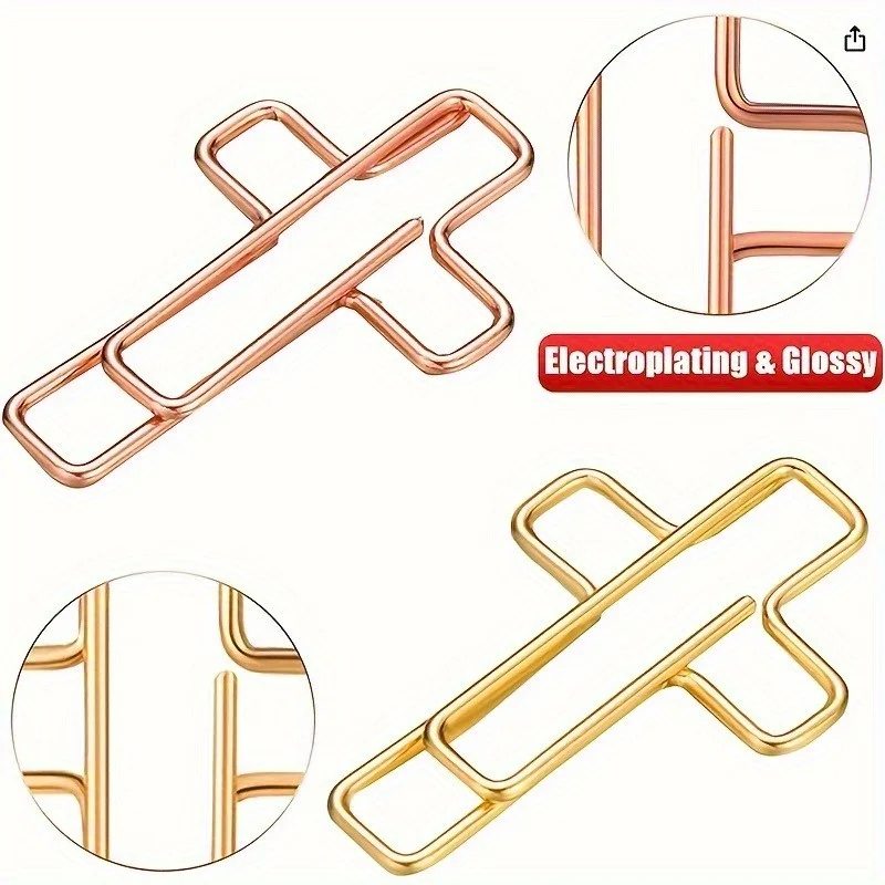 20 piezas clip de papel cruzado mixto dorado/oro rosa, suministros de oficina de metal, clip de papel de papelería, clip de marcapáginas galvanizado
