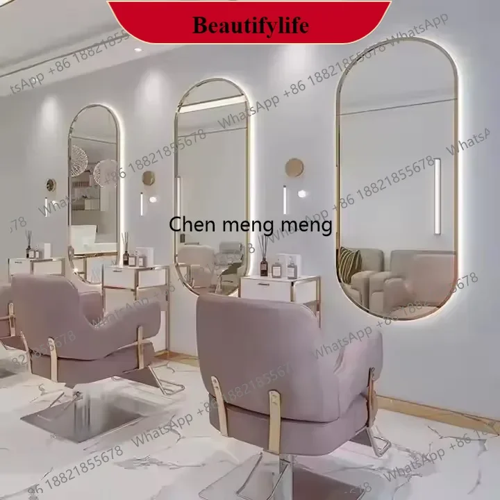 

M138barbershop mirror wall mounted hairdressing mirror stand single wall mounted hair salon LED mirror intelligent