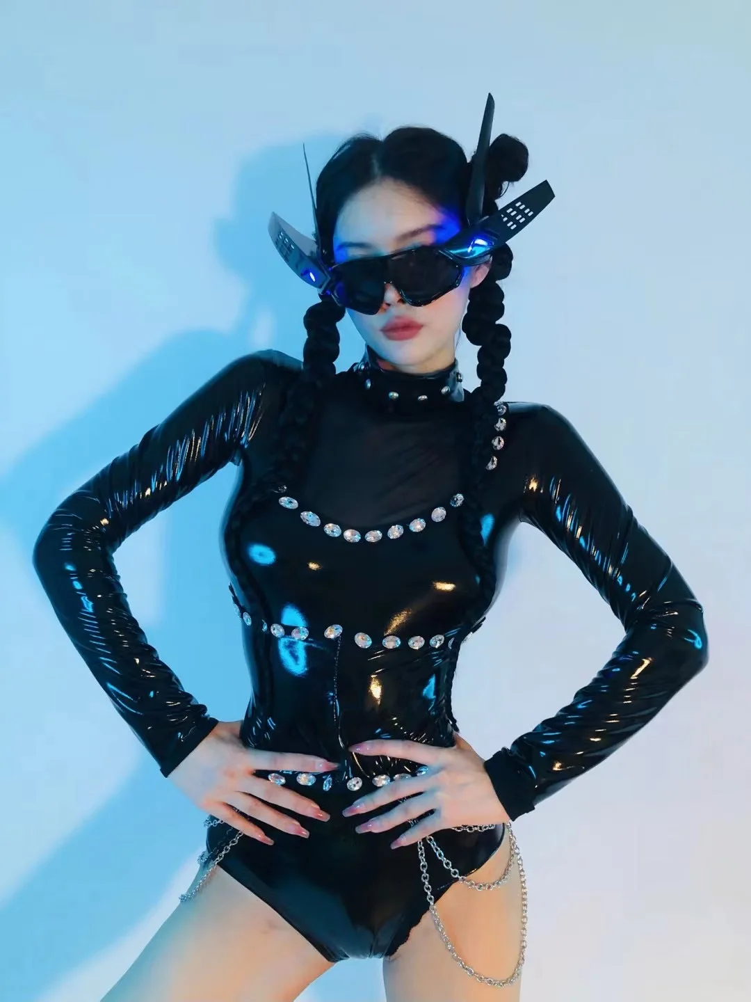 Schwarz Pu Leder Body Nachtclub Bar Pole Dance Kostüm Sänger Tänzer Leistung Tragen Gogo Dancewear Party Kleidung yj026