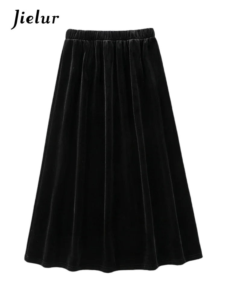 Jielur Solid Color Simple Basic A-line Skirt Female Fashion Street Black Women Skirt Korean High Waist Loose Chicly Woman Skirt