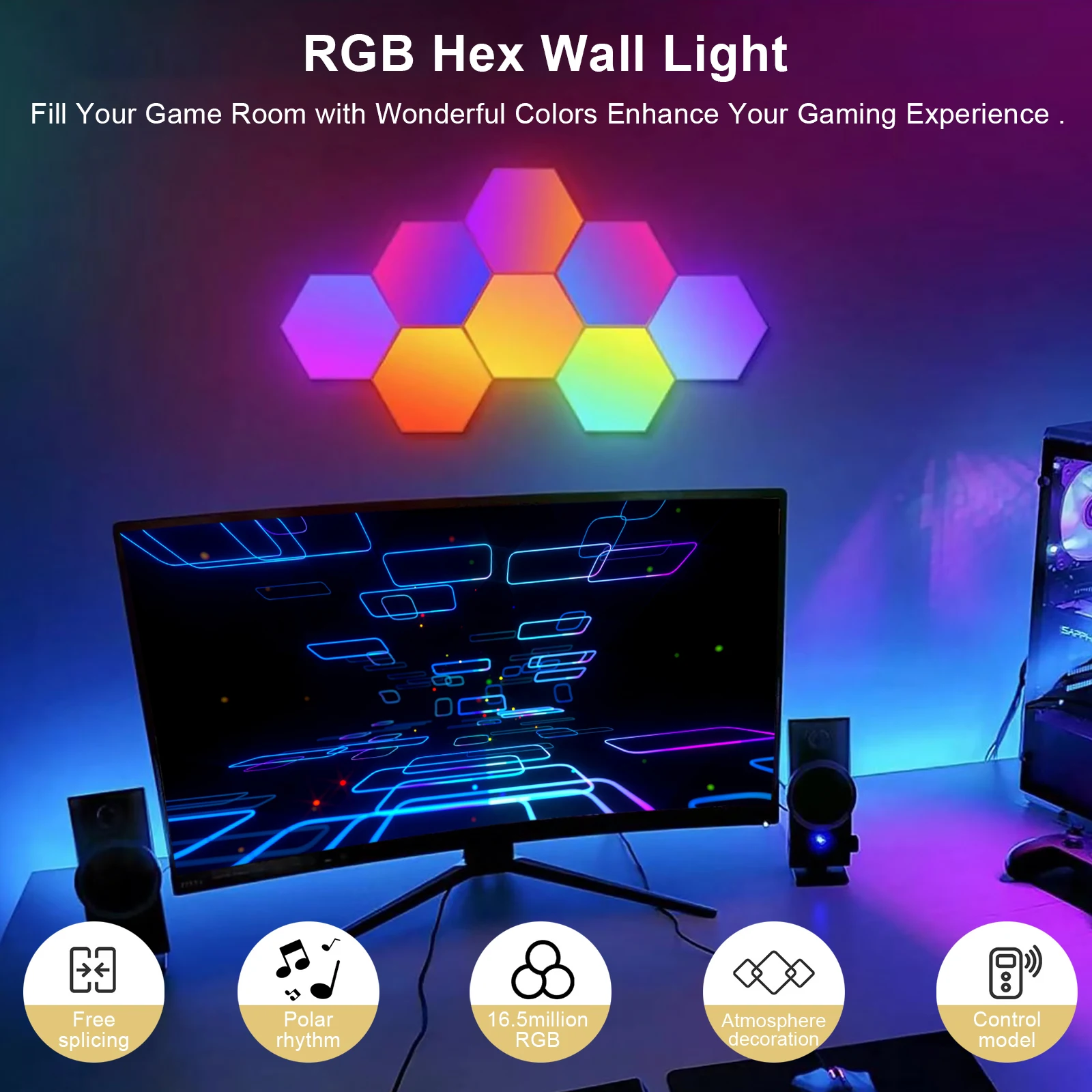 8/10/12 Pcs Hexagon LED Lights Modular DIY Hexagon Wall Light APP and Remote Control Smart RGB Gaming Light for Bedroom