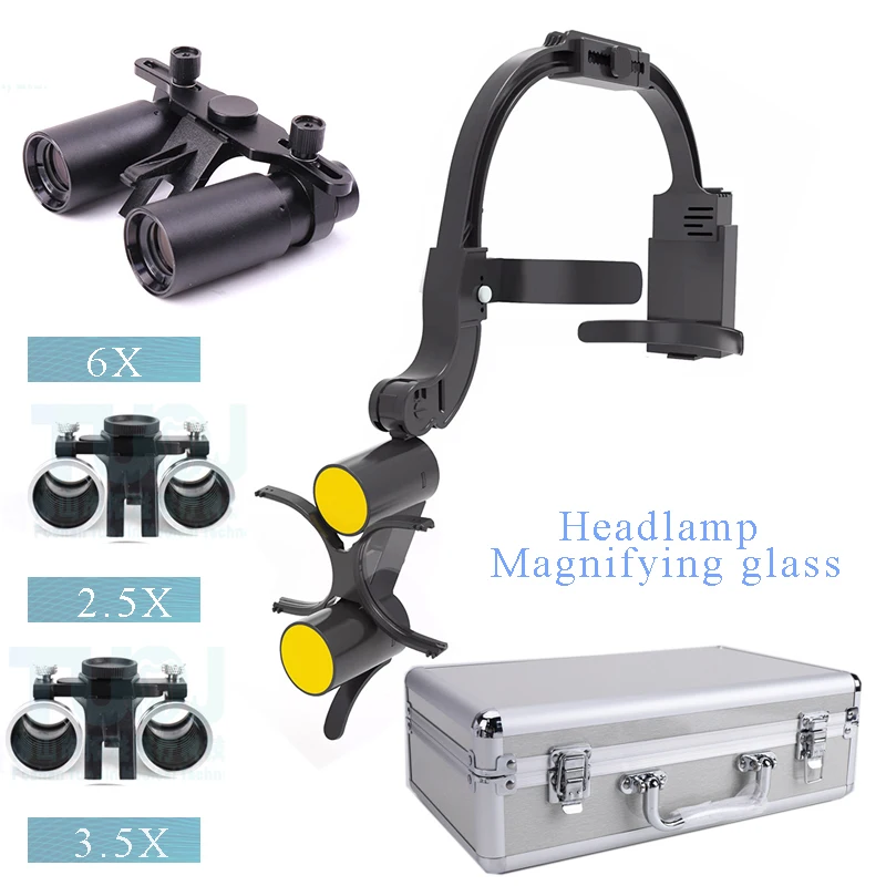 De ntal LED Head Light Lamp 2.5X 3.5X 6X Magnification Binocular Loupes Lab dent istry Equipment Plastic Metal Designed Surgeons